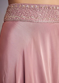 Onion Pink Organza Jacket Set With Cutdana And Beads Work