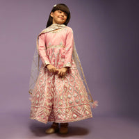 Kalki Girls Onion Pink Anarkali Suit With Abla Embroidery And Full Sleeves Online - Kalki Fashion