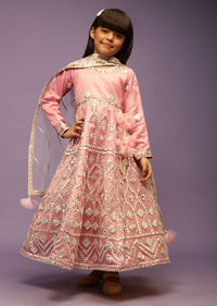 Kalki Girls Onion Pink Anarkali Suit With Abla Embroidery And Full Sleeves Online - Kalki Fashion