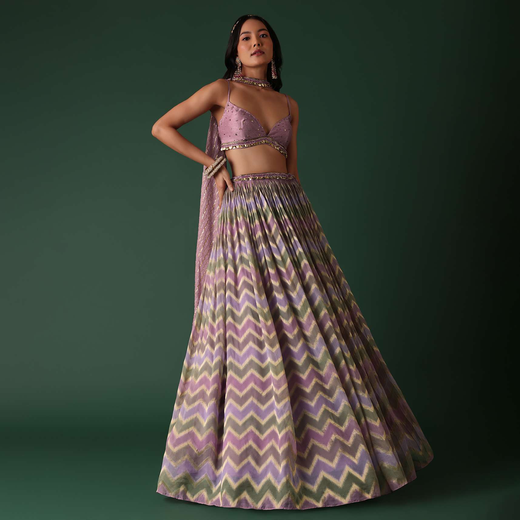 Onion Pink Banarasi Silk Printed Lehenga Set