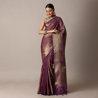 Onion Pink Banarasi Tunchui Silk Saree With Tassels And Unstitched Blouse Piece