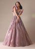 Onion Pink Bridal Gown With Feathered Sleeves And Heavy Embroidery