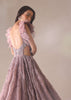 Onion Pink Bridal Gown With Feathered Sleeves And Heavy Embroidery