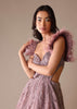 Onion Pink Bridal Gown With Feathered Sleeves And Heavy Embroidery