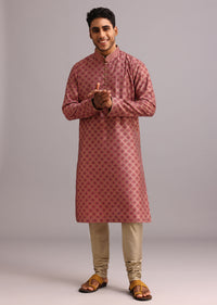 Onion Pink Chanderi Jacquard Printed Kurta Set