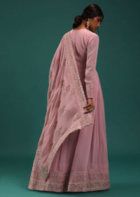 Onion Pink Embellished Anarkali Set In Georgette