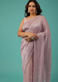 Onion Pink Embroidery Sequins And Organza Saree
