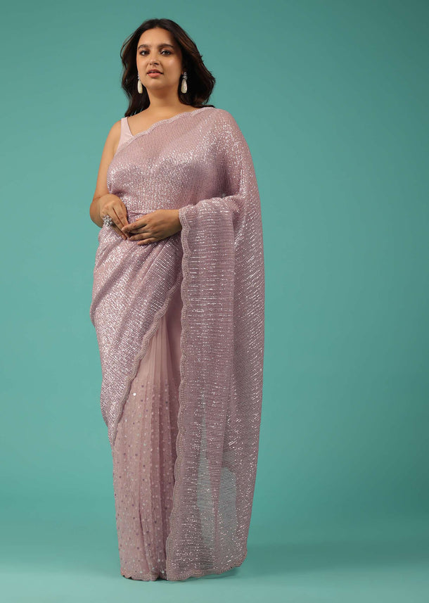 Onion Pink Embroidery Sequins And Organza Saree