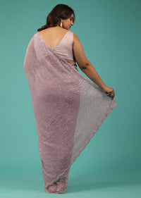 Onion Pink Embroidery Sequins And Organza Saree