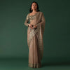 Onion Pink Foil Printed Saree And Blouse In Organza