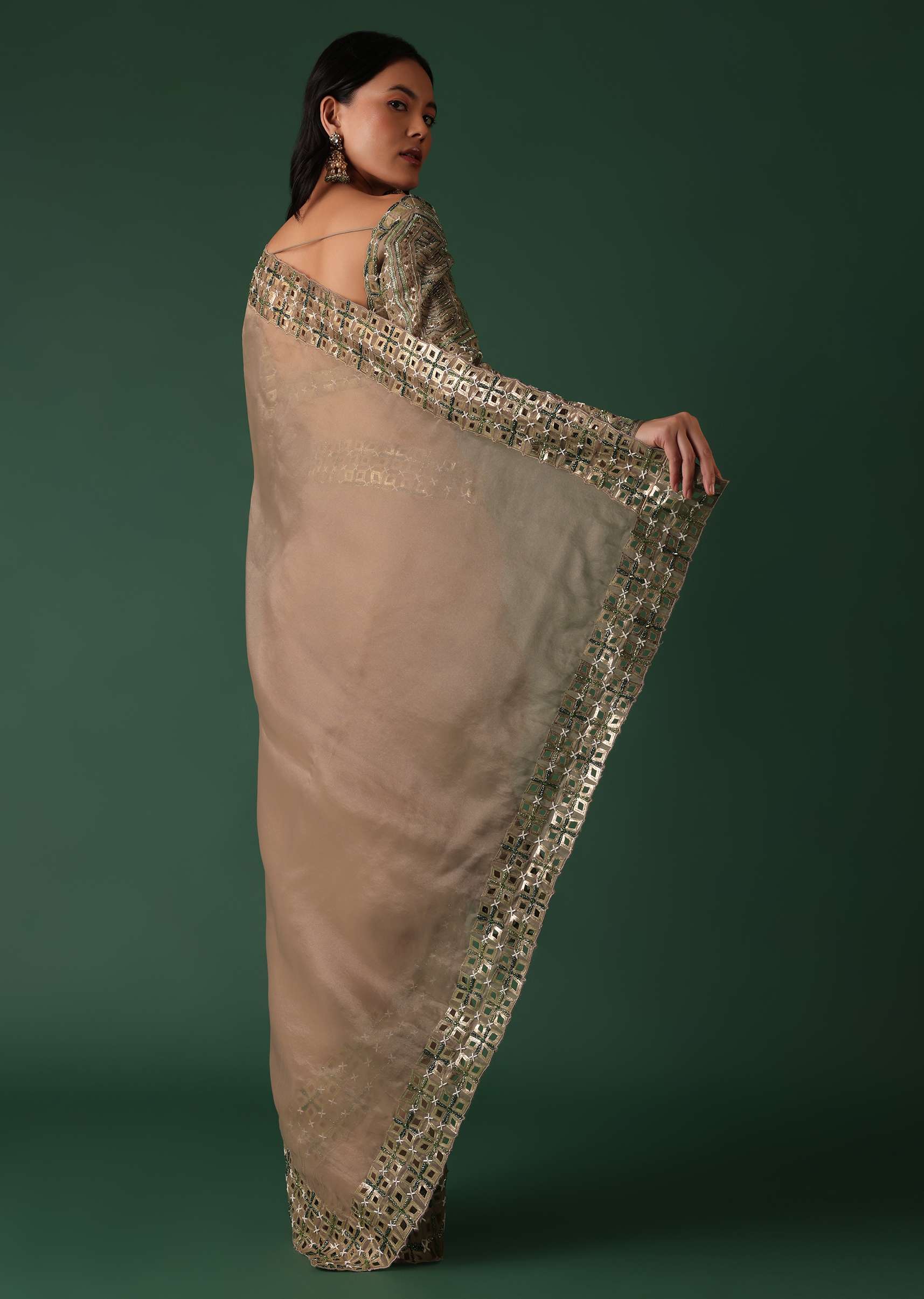Onion Pink Foil Printed Saree And Blouse In Organza