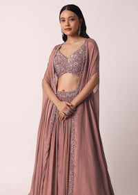 Onion Pink Fusion Lehenga Set With Sequin Jacket