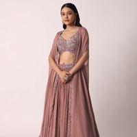 Onion Pink Fusion Lehenga Set With Sequin Jacket