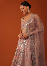 Onion Pink Georgette Lehenga Set With Sequin Embroidered Work