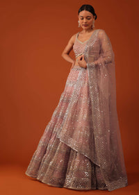 Onion Pink Georgette Lehenga Set With Sequin Embroidered Work