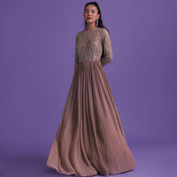 Onion Pink Gown In Georgette With Cut Dana Embroidery