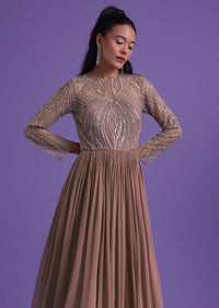 Onion Pink Gown In Georgette With Cut Dana Embroidery