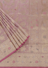 Onion Pink Handloom Banarasi Saree In Uppada Silk With Meenakari Weave And Unstitched Blouse