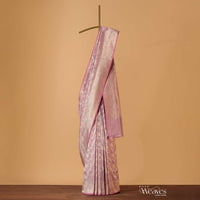 Onion Pink Handloom Banarasi Saree In Uppada Silk With Meenakari Weave And Unstitched Blouse