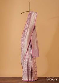 Onion Pink Handloom Banarasi Saree In Uppada Silk With Meenakari Weave And Unstitched Blouse