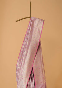 Onion Pink Handloom Banarasi Saree In Uppada Silk With Meenakari Weave And Unstitched Blouse