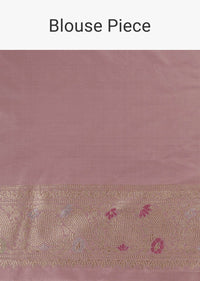 Onion Pink Handloom Banarasi Saree In Uppada Silk With Meenakari Weave And Unstitched Blouse