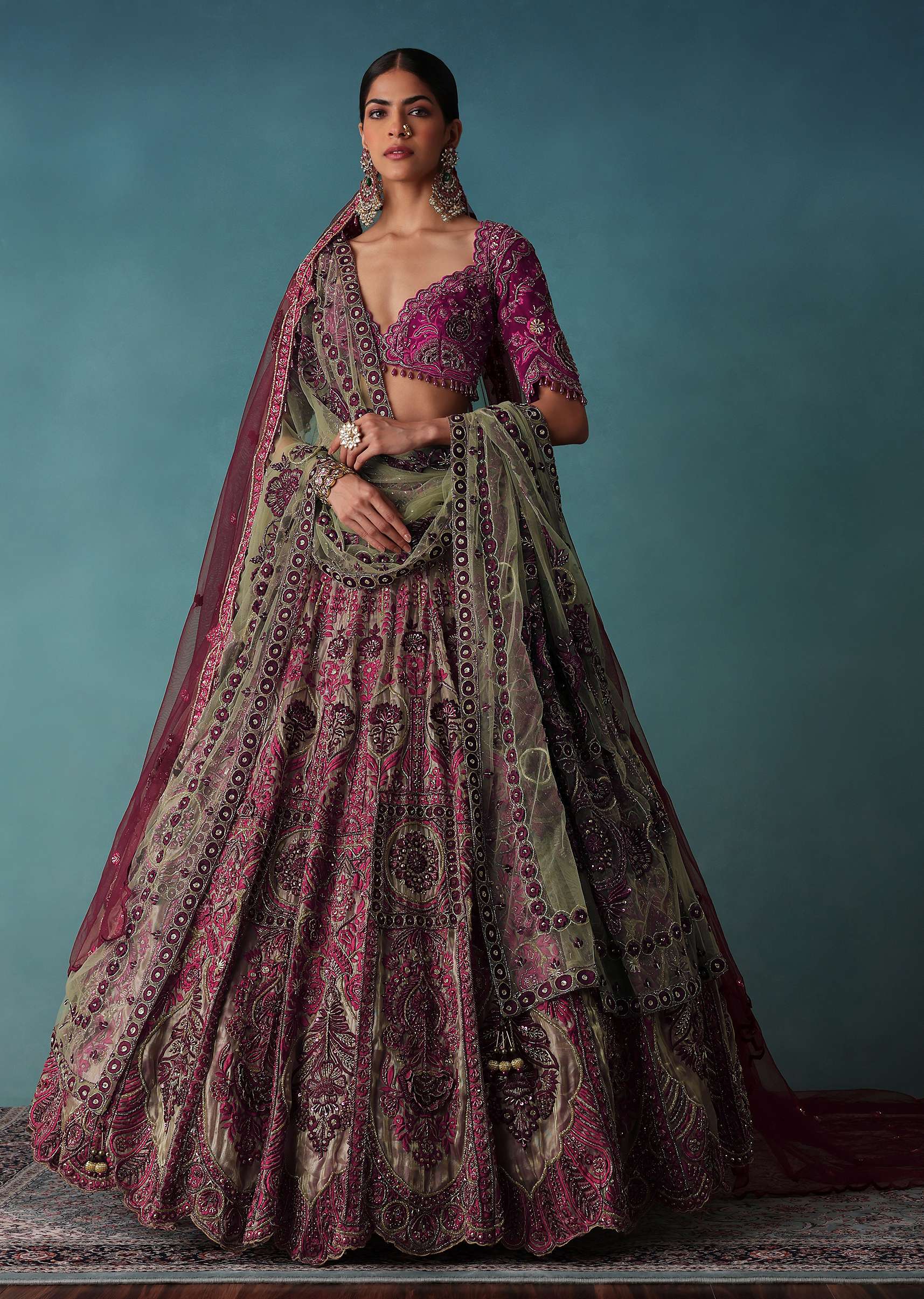 Onion Pink Heavily Embroidered Bridal Lehenga Set