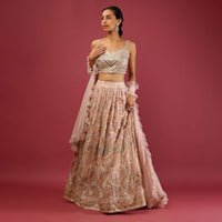 Onion Pink Lehenga Choli In Georgette With Colorful Resham Embroidered Floral Jaal And Mirror Work