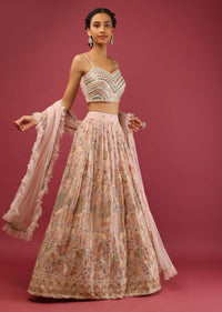 Onion Pink Lehenga Choli In Georgette With Colorful Resham Embroidered Floral Jaal And Mirror Work