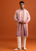 Onion Pink Ombre Kurta Set In Raw Silk With Butti Work