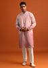 Onion Pink Ombre Kurta Set In Raw Silk With Butti Work