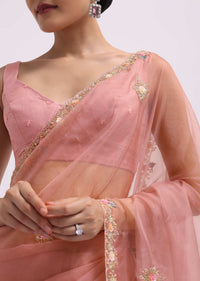Onion Pink Organza Saree In Sequin With Unstitched Blouse