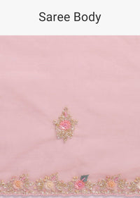 Onion Pink Organza Saree In Sequin With Unstitched Blouse