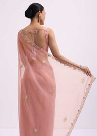 Onion Pink Organza Saree In Sequin With Unstitched Blouse