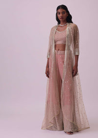 Onion Pink Palazzo And Blouse Set In Georgette With Sequins Work