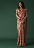 Onion Pink Printed Saree And Blouse Set With Jacket In Banarasi Silk