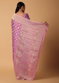 Onion Pink Satin Organza Saree With Moroccan Woven Jaal Detail And Unstitched Blouse Piece