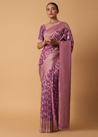 Onion Pink Satin Organza Saree With Moroccan Woven Jaal Detail And Unstitched Blouse Piece