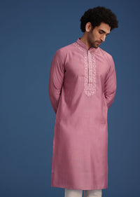 Onion Pink Thread Hand Embroidered Kurta Set