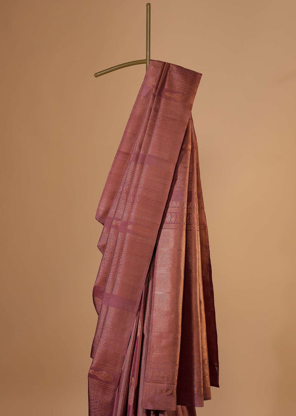 Onion Pink Woven Kanjivaram Silk Saree With An Unstitched Blouse