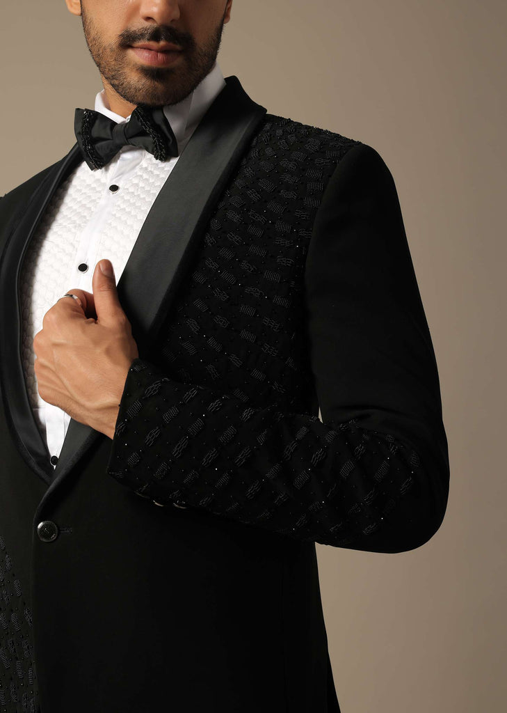 Opulent Black Beaded Tuxedo Set