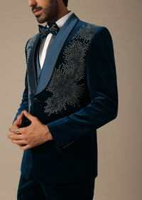 Opulent Blue Velvet Tuxedo Set