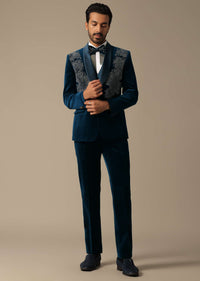 Opulent Blue Velvet Tuxedo Set