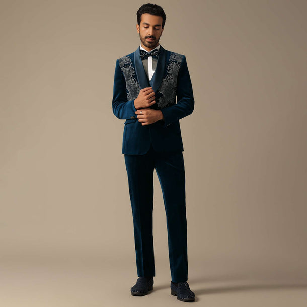 Opulent Blue Velvet Tuxedo Set