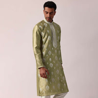 Opulent Gold Silk Kurta Set For Men