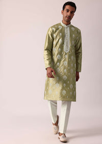 Opulent Gold Silk Kurta Set For Men