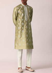 Opulent Gold Silk Kurta Set For Men