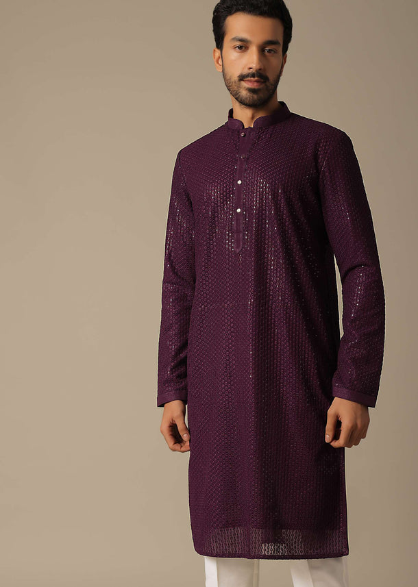 Opulent Purple Sequins Embroidered Festive Kurta Set