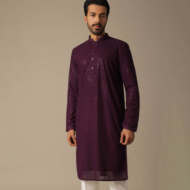 Opulent Purple Sequins Embroidered Festive Kurta Set