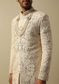 Opulent White Raw Silk Sherwani